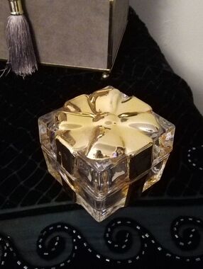 Fitz and Floyd Glass Trinket Box with Gold-Tone Lid
